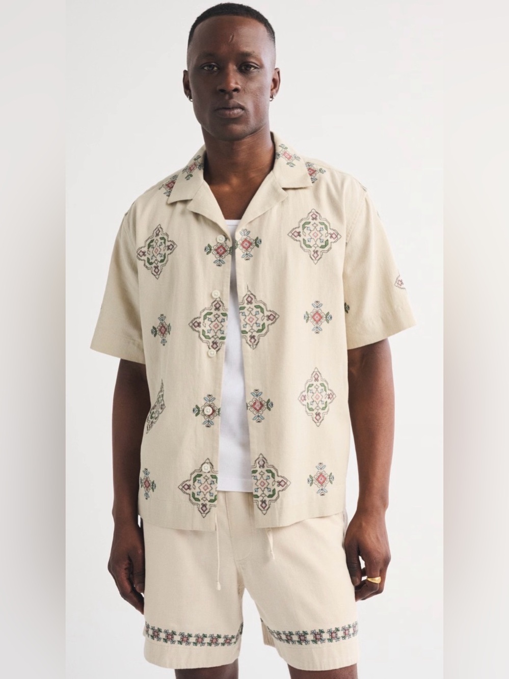 Abercrombie & Fitch Resort Shirt Taupe Pattern Men’s Size Large Brand New